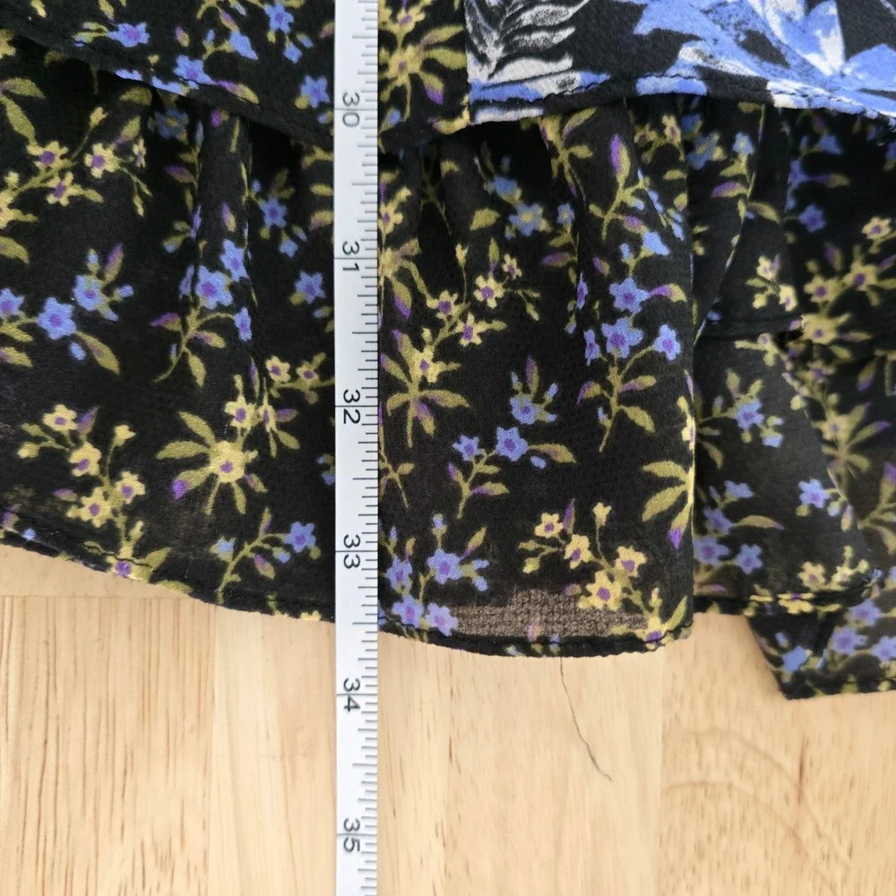 Free People Floral Crochet Yoke Mini Dress‎ Black Blue Strappy Back Size Small